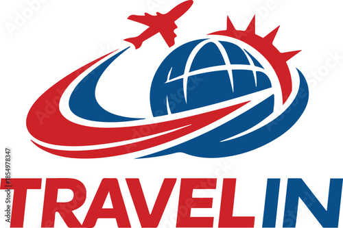 Global travel agency logo design. Modern red and blue travel logo