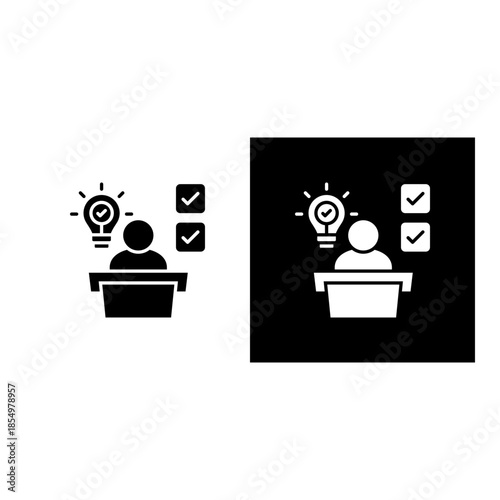 Conclusion icon black and white filled.