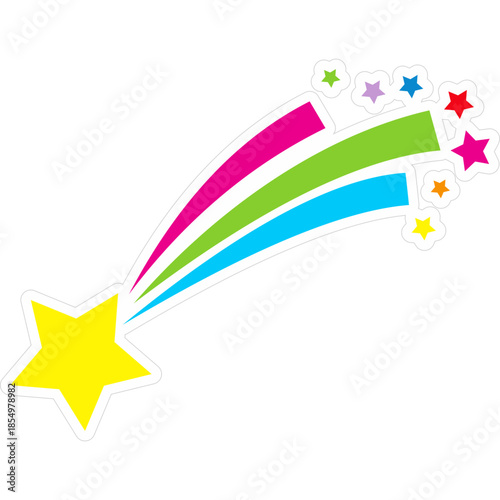 Shooting Star Sticker Element with Shadow