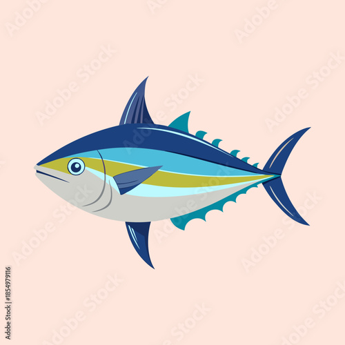 Illustration of a beautifully designed tuna fish with varied colorful stripes