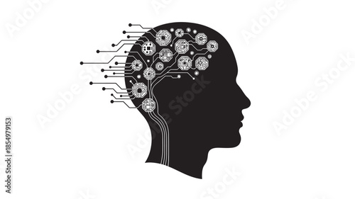 Human head silhouette filled with intricate circuitry and neural network connections