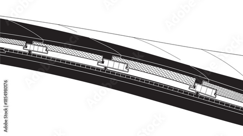 Detailed architectural drawing of a curved structural element with internal supports