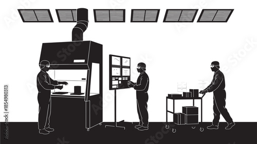 Industrial scene depicting workers operating machinery in a modern factory setting