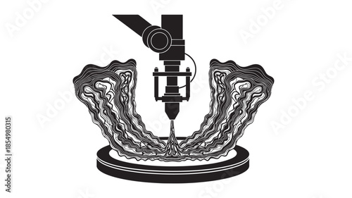 A robotic arm creating a swirling sculptural form with additive manufacturing