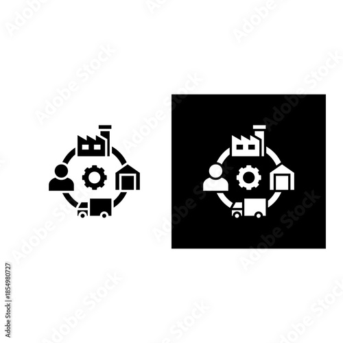 Supply Chain icon black and white filled.