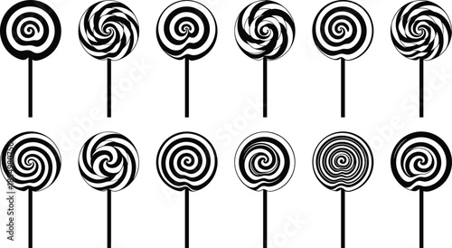 Black and white swirly lollipops on sticks candy sweets