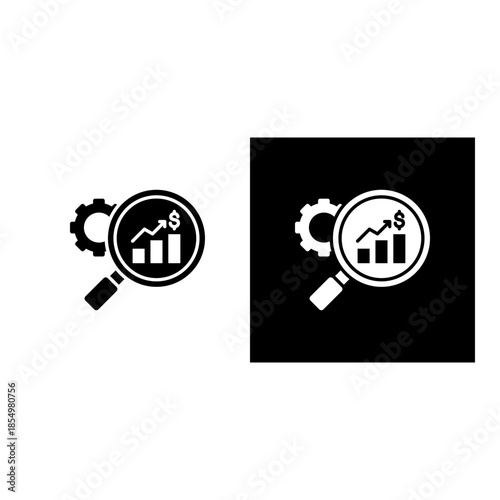 Market Research icon black and white filled.