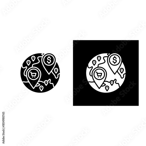 Global Market icon black and white filled.