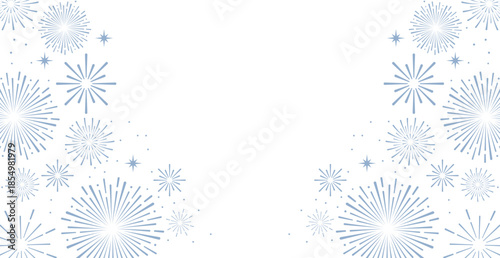  Elegant blue fireworks burst and sparkling stars on clean white background, festive celebration illustration for New Year, holiday party, greeting card, luxury event design, minimalist style vector.