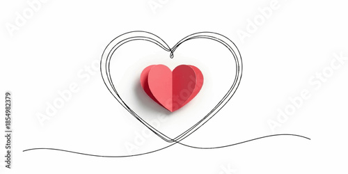3D red heart shape vector illustration on a white background as a romantic symbol of love and passion for a Valentine's Day wedding gift card decoration