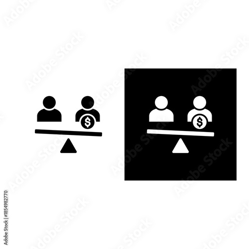 Inequality icon black and white filled.