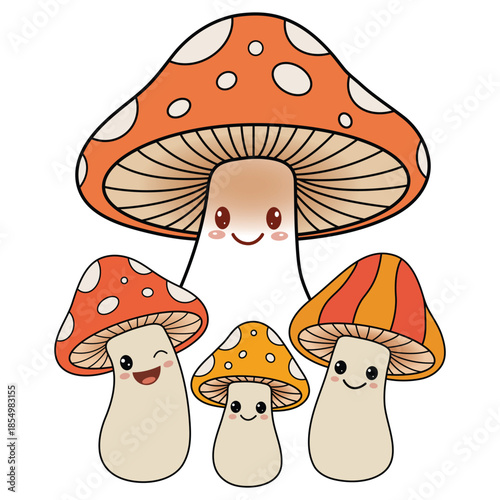 Kawaii Mushroom Cartoon Icon Illustration.
