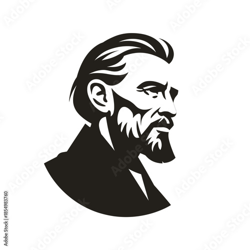 Distinguished bearded man profile vector illustration. Classic male portrait with stylish hair and beard, side view.