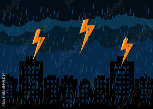 Rain and storm with lightning and thunder background stock illustration