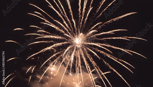 Golden Fireworks Burst Against Dark Night Sky – Festive Celebration Explosion