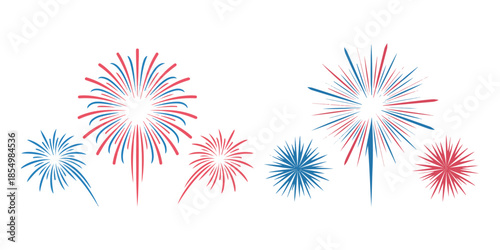 Abstract fireworks in red and blue ignite white background, symbolizing celebration, joy, and festive events