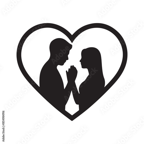 loving couple holding hands face to face in heart shape black silhouette romantic relationship togetherness