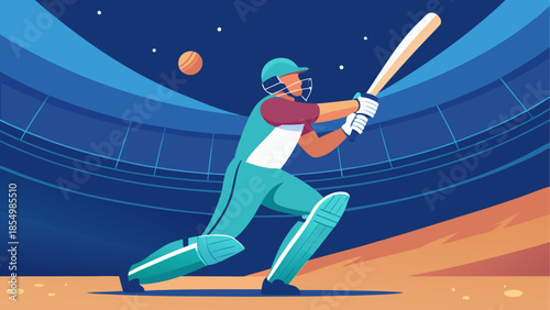 Baseball player swinging bat at night