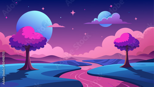 Whimsical twilight landscape