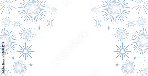  Elegant blue fireworks burst and sparkling stars on clean white background, festive celebration illustration for New Year, holiday party, greeting card, luxury event design, minimalist style vector.