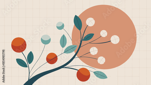 Abstract floral branch with oranges