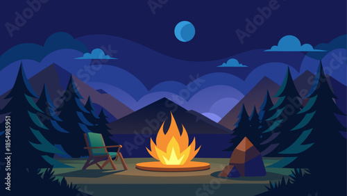 Cozy campfire under starlit night