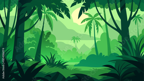 Vibrant tropical forest at dawn