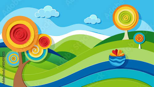 Vibrant landscape with whimsical trees