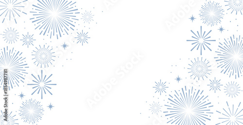  Elegant blue fireworks burst and sparkling stars on clean white background, festive celebration illustration for New Year, holiday party, greeting card, luxury event design, minimalist style vector.