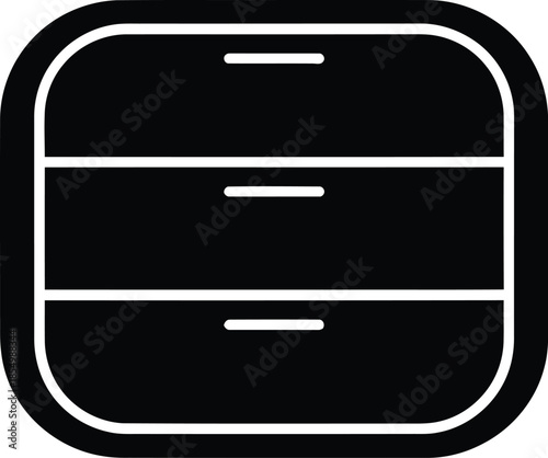 Simple black icon representing a three-drawer storage cabinet or filing unit for office and home