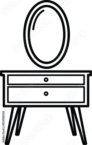 Elegant minimalist dressing table with oval mirror, perfect for bedroom decor and beauty routine