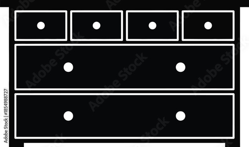 Classic black chest of drawers silhouette icon for home furniture and storage design