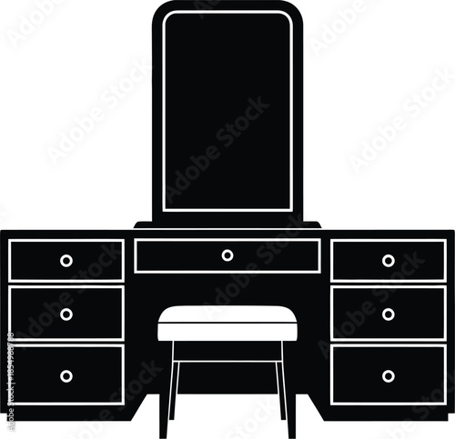 Elegant silhouette of a classic dressing table with mirror and stool for beauty rituals