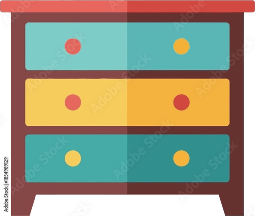 Colorful chest of drawers illustration featuring teal and yellow storage compartments