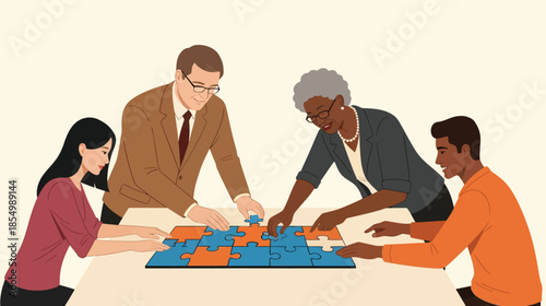 Diverse group of four adults playing a board game together