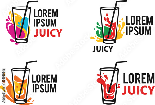 Colorful drink glasses with straws and splash colorful splashes juice glasses beverage splash glassware