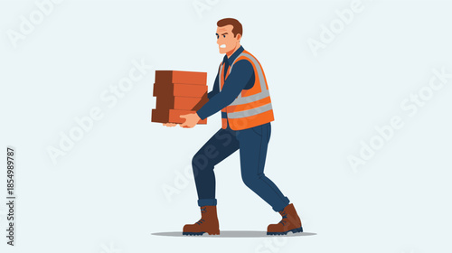 Worker in safety vest lifting heavy box, demonstrating proper lifting technique