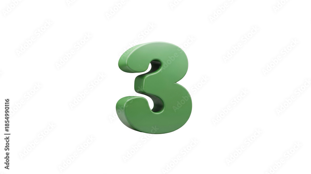 Obraz premium 3D Green Number Three Isolated