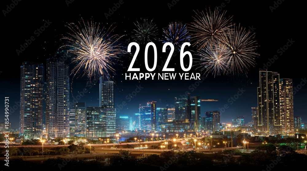 Obraz premium New Year's fireworks in the sky display the text 