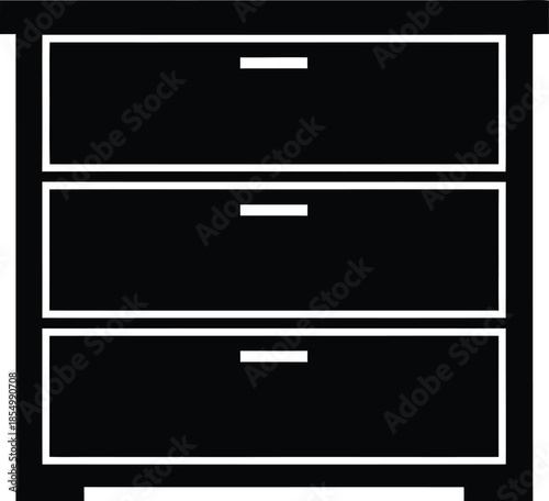 Minimalist black silhouette icon of a chest of drawers for home furniture