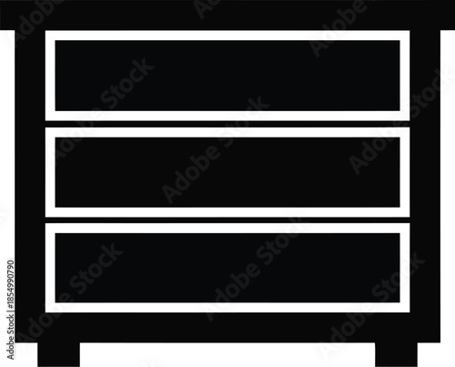 A minimalist icon illustration of a chest of drawers or a nightstand with three storage compartments