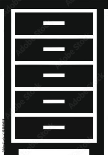 Simple black chest of drawers icon with five storage units for home furnishing design