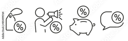 Advertising, discounts, marketing, savings icons. Set of offer icons. Line art. Vector illustration eps 10.
