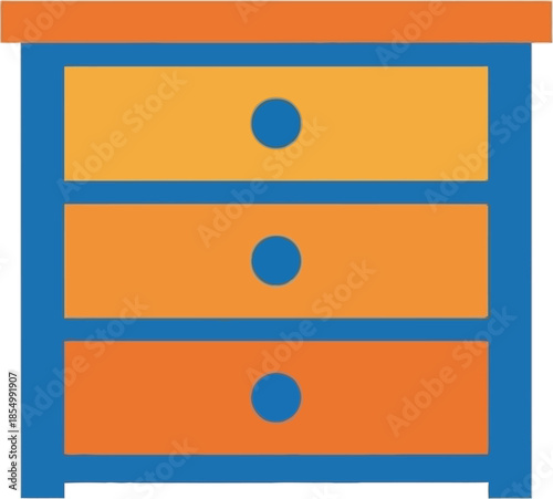 Colorful cartoon style nightstand illustration with three drawers on a white background