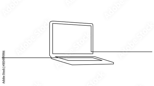 Animated self drawing of continuous line draw laptop gadget. Digital technology business, business concept of startup continuous one single line drawn concept video