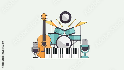 Musical Instruments and Equipment Setup for a Recording Session