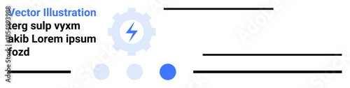 Gear with a lightning bolt inside, text blocks, and circular progress indicators below. Ideal for technology, energy, innovation, process, web design, development infographics simple landing page