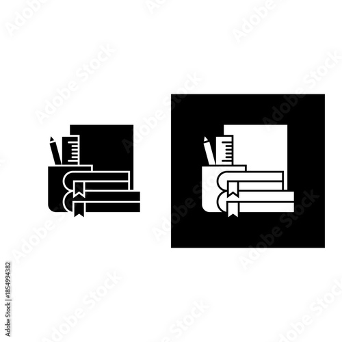 Education icon black and white filled.