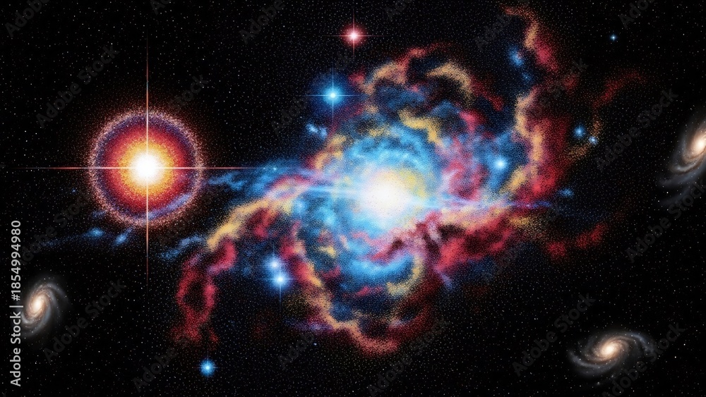 Fototapeta premium 渦巻く銀河が輝き星雲が美しく光る宇宙空間の絶景