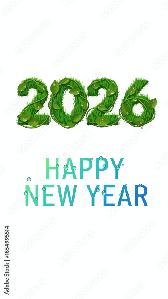 Fototapeta premium 2026 Happy new year elegant text design with glitter effect on white background